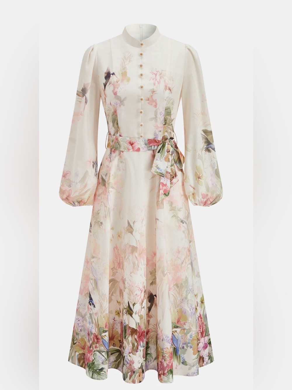 NWT Commense Floral Print Belted Puffed Sleeve Maxi Dress